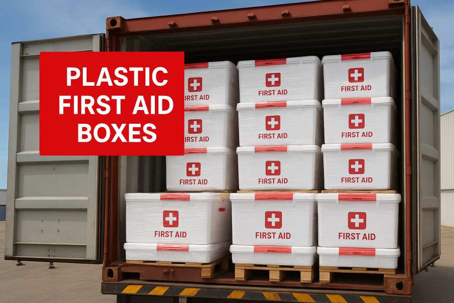 Yiwu Kebon Healthcare schepen een volledige container met plastic EHBO -dozen naar Dubai